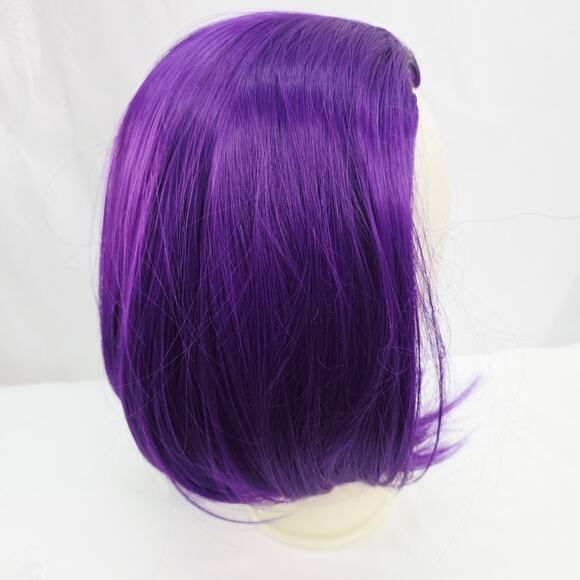 Dark Purple Short Bob Cut With Widows Peak Wig Cosplay Halloween Costume  New - Picture 5 of 12